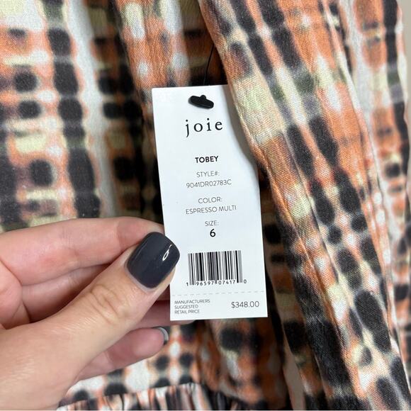 NWT Joie Tobey Peach Espresso Midi V-Neck 3/4 Sleeve Dress Size 6 Small - Picture 8 of 9